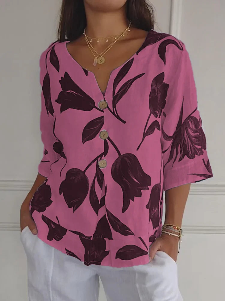 Blusa Floral Elegante Manga Corta