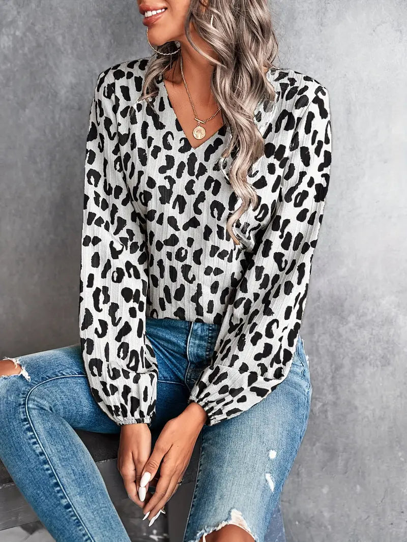 Blusa de manga larga leopardo elegante