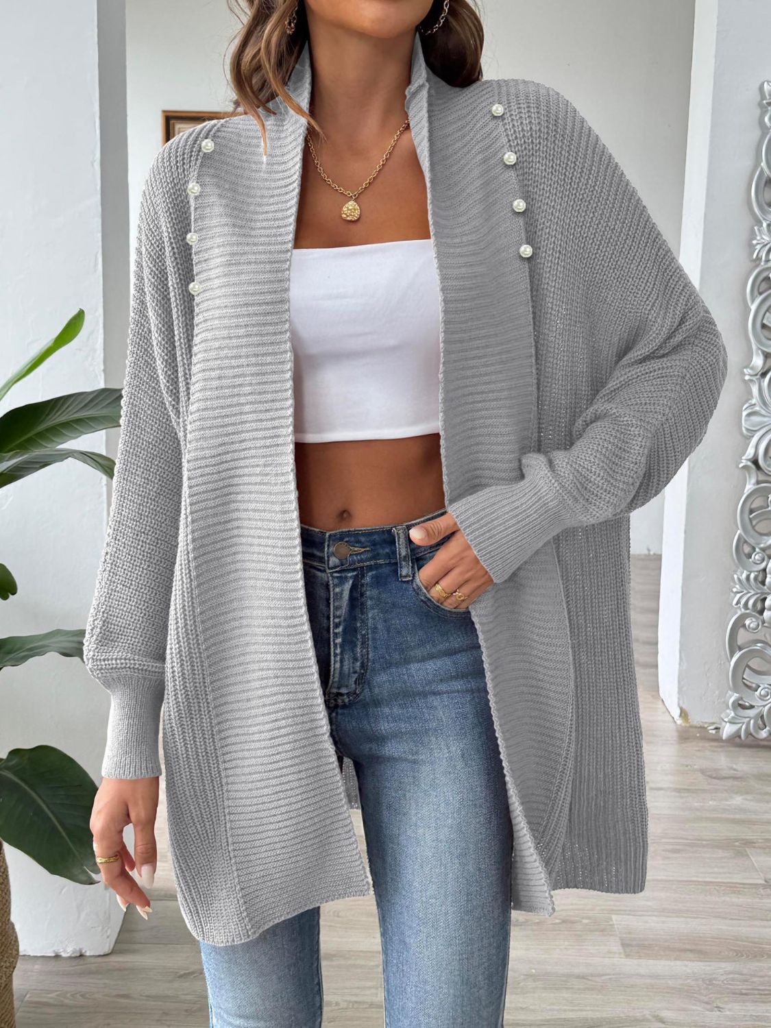 Chaqueta de punto amplia y elegante, manga larga