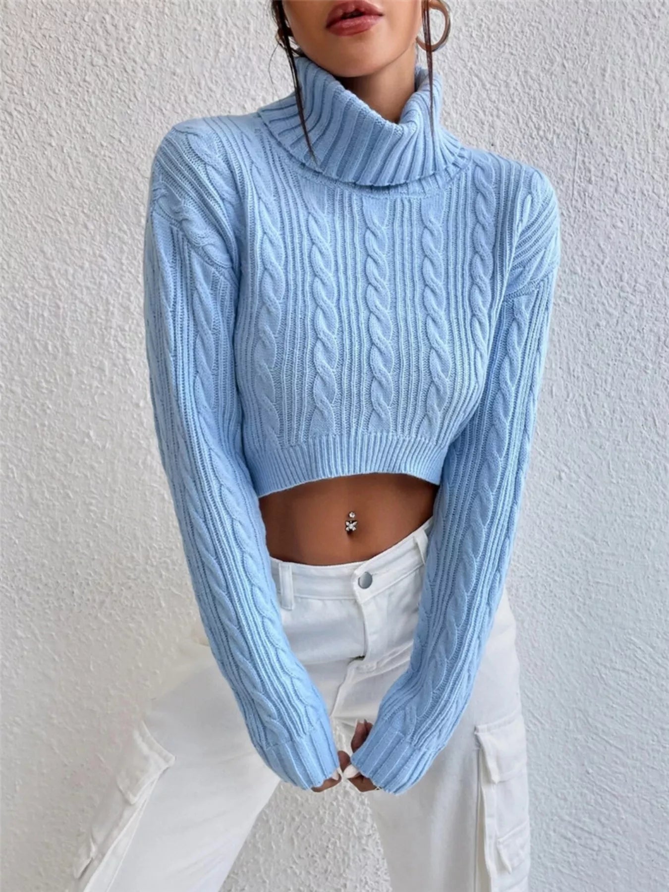 Jersey Cuello Alto Tejido Trenzado Mujer