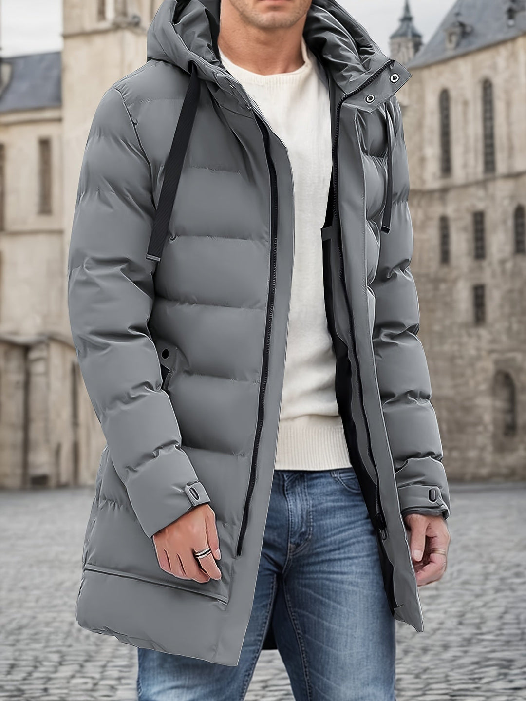 Chaqueta Acolchada Larga Impermeable Hombre