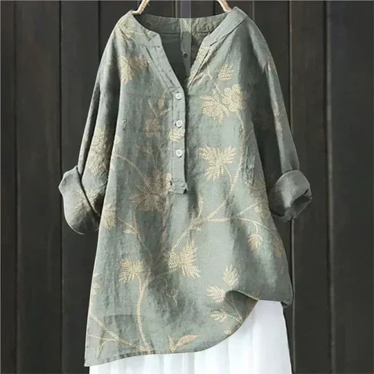 Blusa mujer cuello redondo con botones elegante