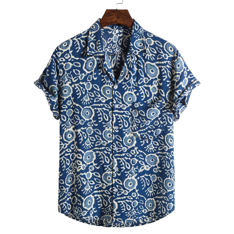 Camisa Hombre Azul Estampado Clásico Algodón - Vestiria