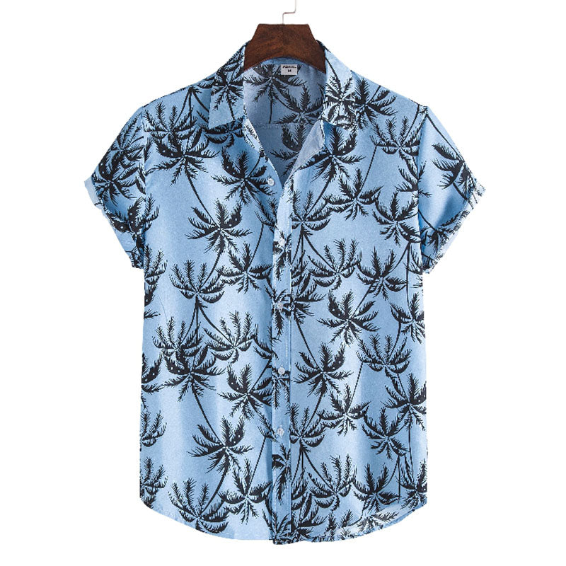Camisa Verano Hombre Estampado Palmeras Algodón - Vestiria