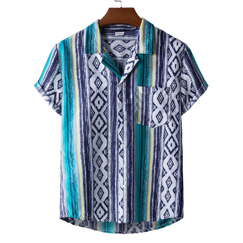 Camisa Hombre Rayas Clásica Manga Corta Algodón - Vestiria