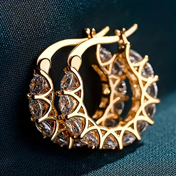 Pendientes Aro Brillantes Oro Mujer Elegantes - Vestiria