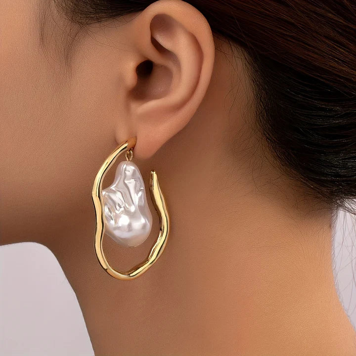 Pendientes Aro Grande Perla Irregular Mujer - Vestiria