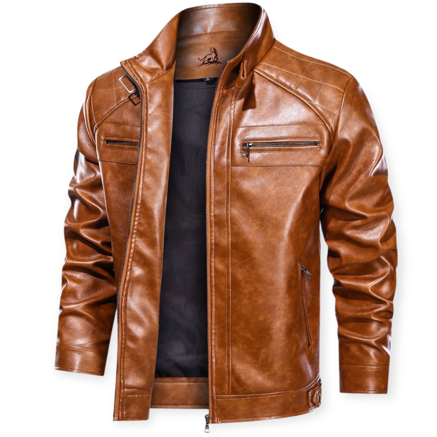 Chaqueta Cuero Hombre con Bolsillos Prácticos
