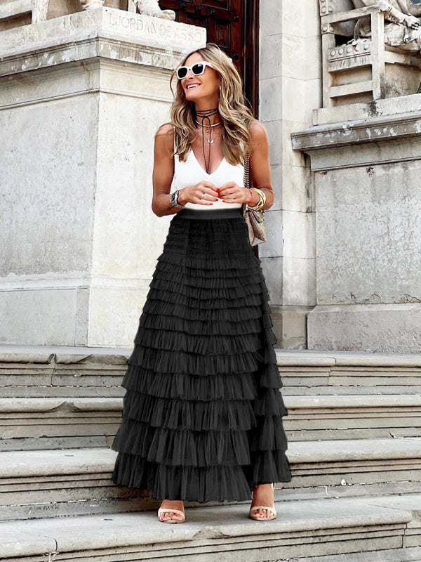 Falda Larga Mujer Cintura Alta Elegante