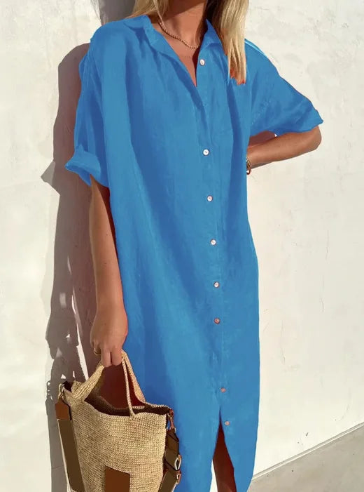 Vestido Ligero Verano Manga Corta Botones