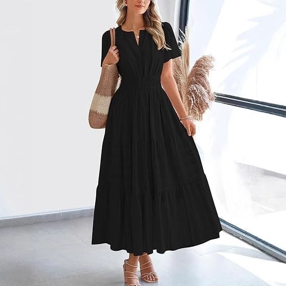 Vestido Mujer Plisado Boho Corto Manga