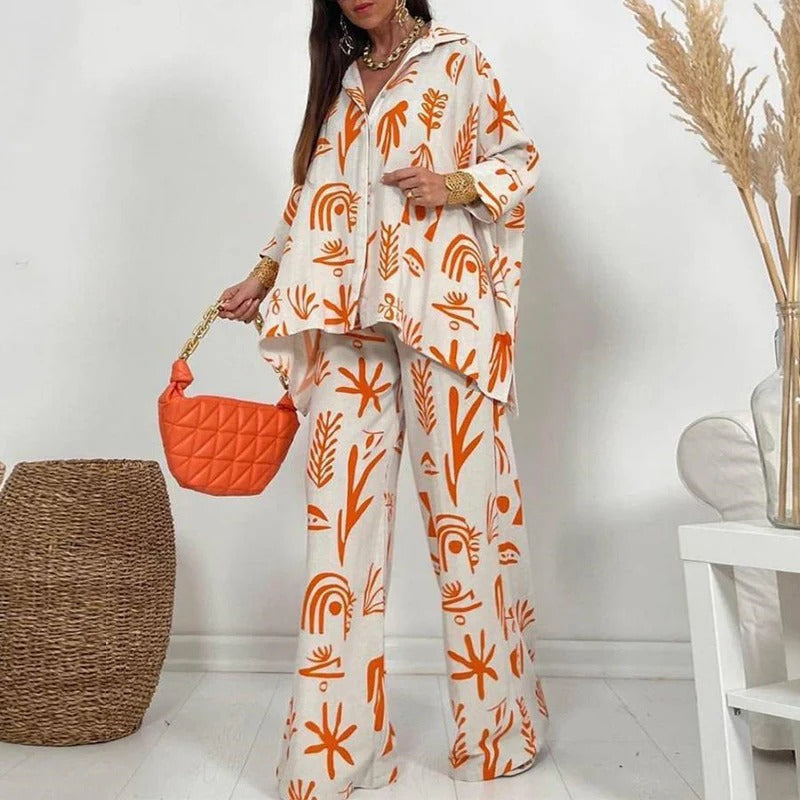 Conjunto Mujer Estampado Cómodo Manga Larga