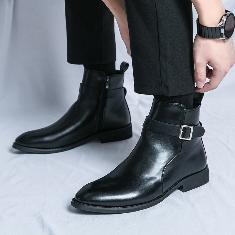 Botas Hombre Cuero Sintético Cierre Lateral