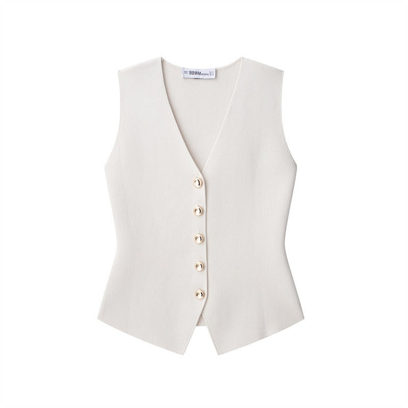 Chaleco Mujer Elegante Sin Mangas Botones Brillantes