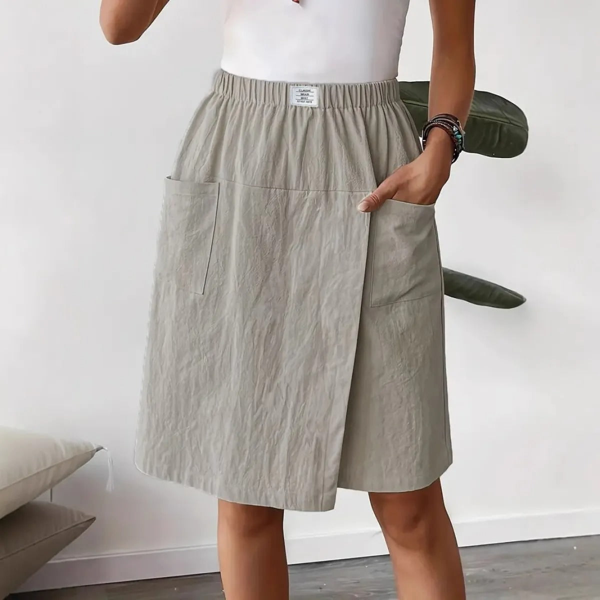 Falda Mujer Algodón Recta Con Bolsillos - Vestiria