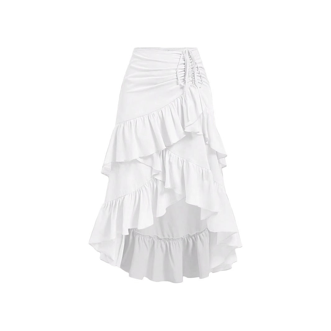 Falda Midi Mujer Estampada con Volantes laterales