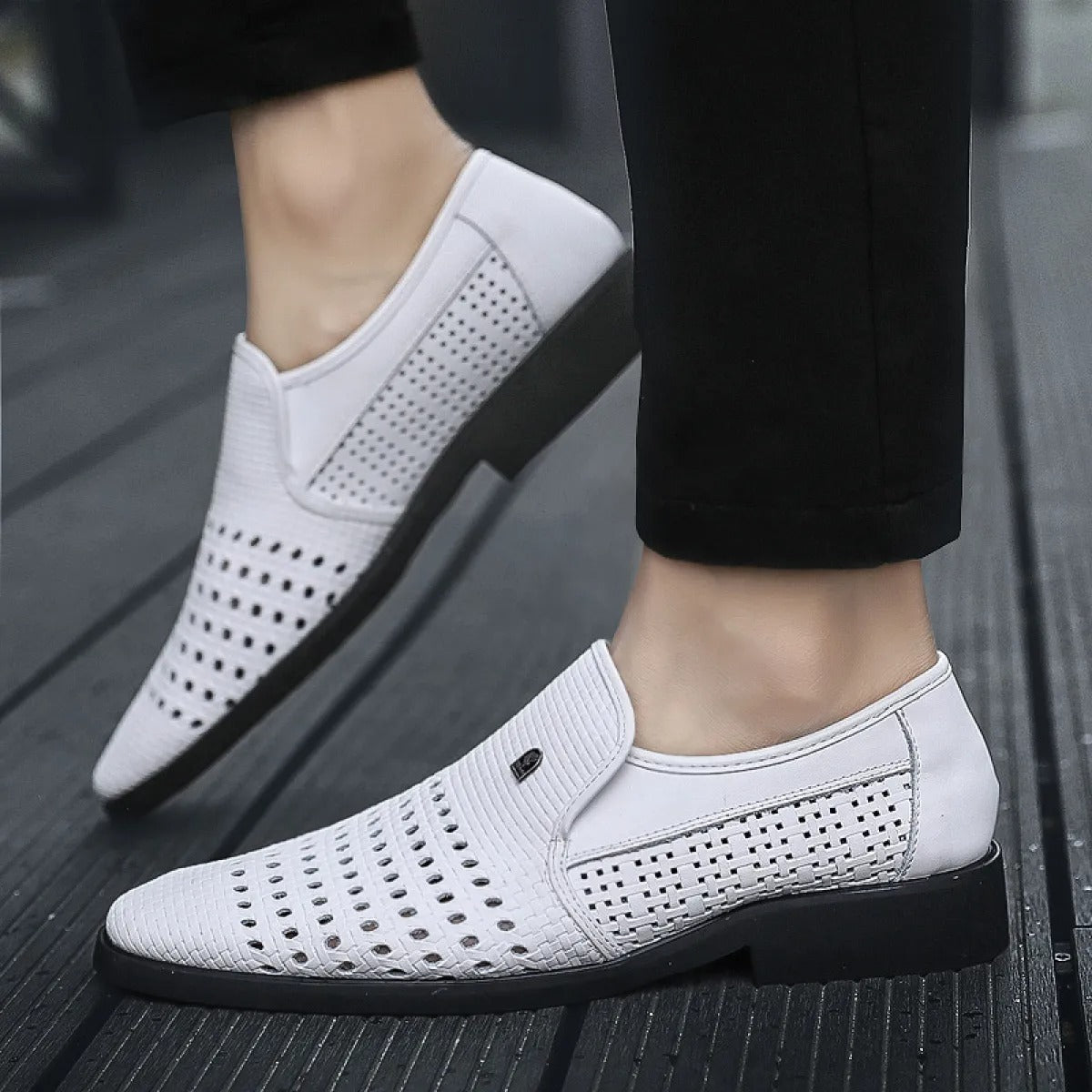Zapatos de cuero trenzado hombre transpirable