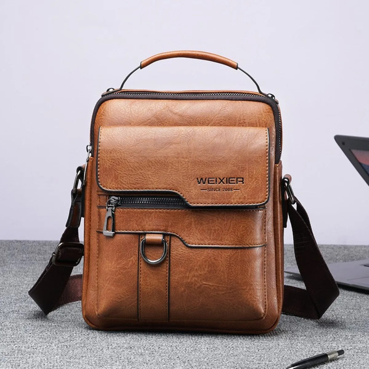 Bolso Bandolera Hombre Cuero Sintético Estilo Clásico