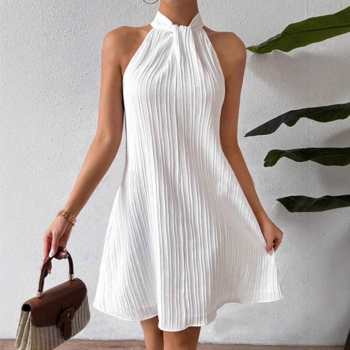 Vestido Mujer Plisado Cintura Alta Elegante
