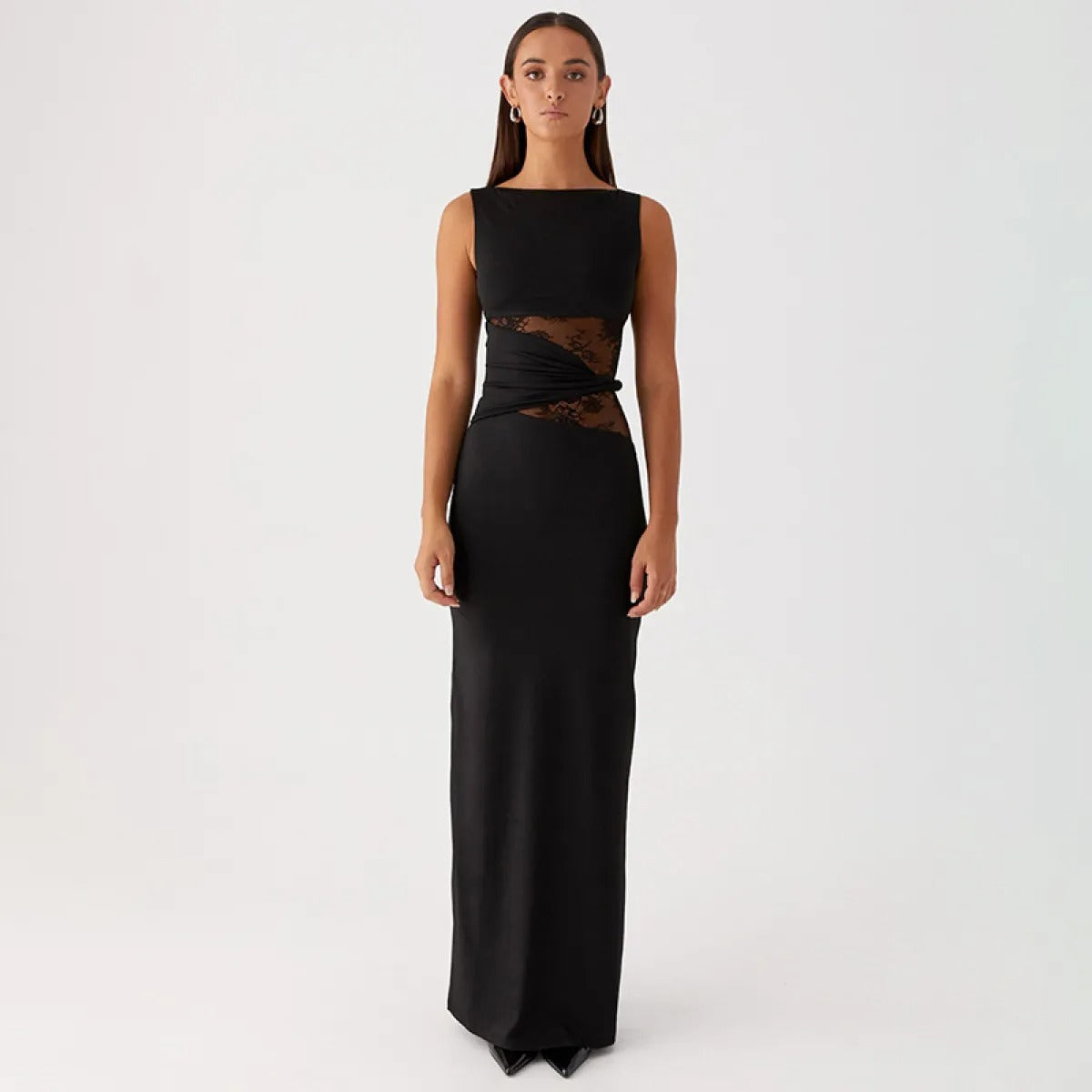 Vestido Elegante Mujer sin Mangas Encaje Seda