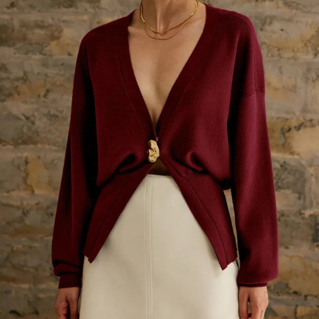 Cárdigan Mujer Punto Grueso Elegante Botón Floral