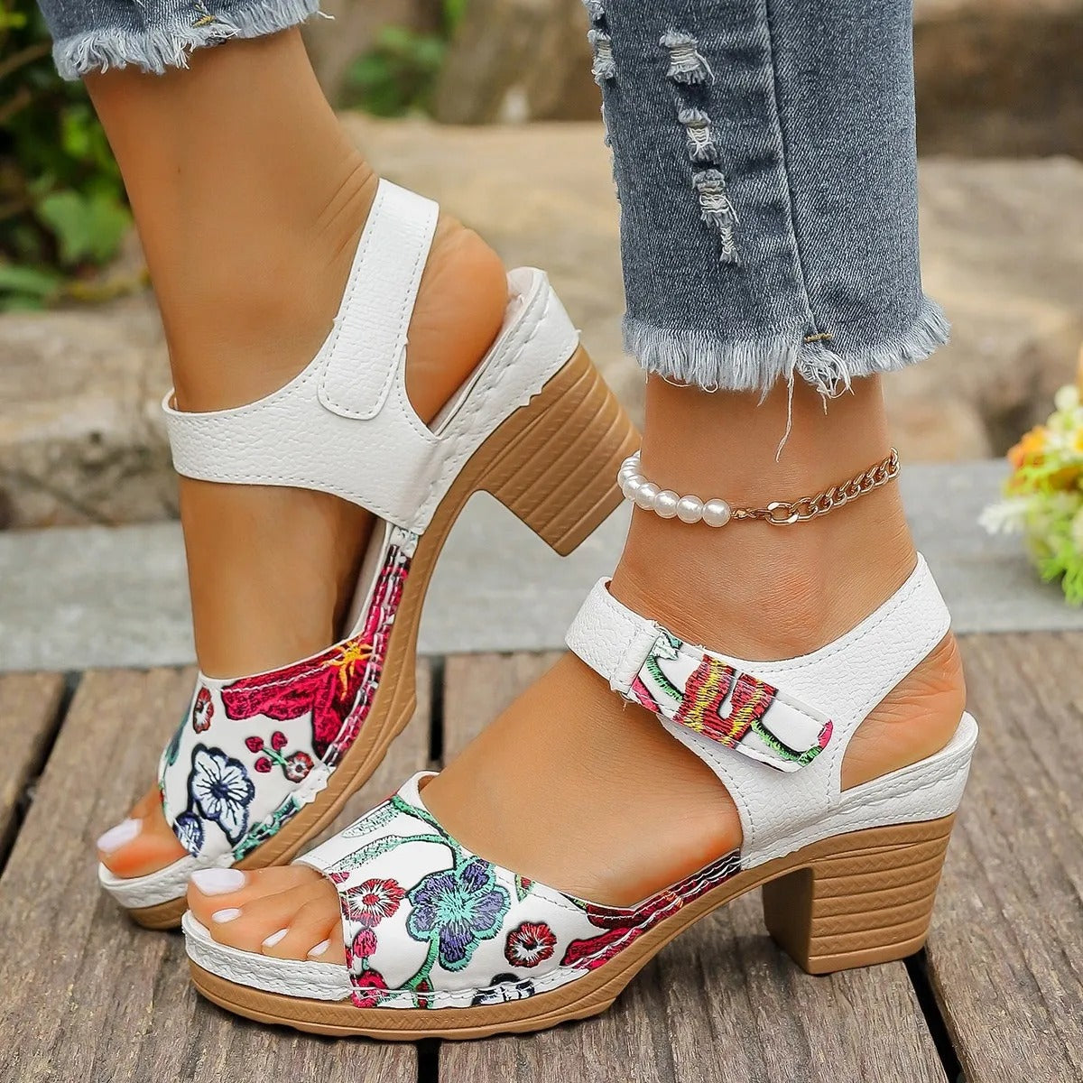 Sandalias Mujer Tacón Medio de Imitación Piel - Vestiria