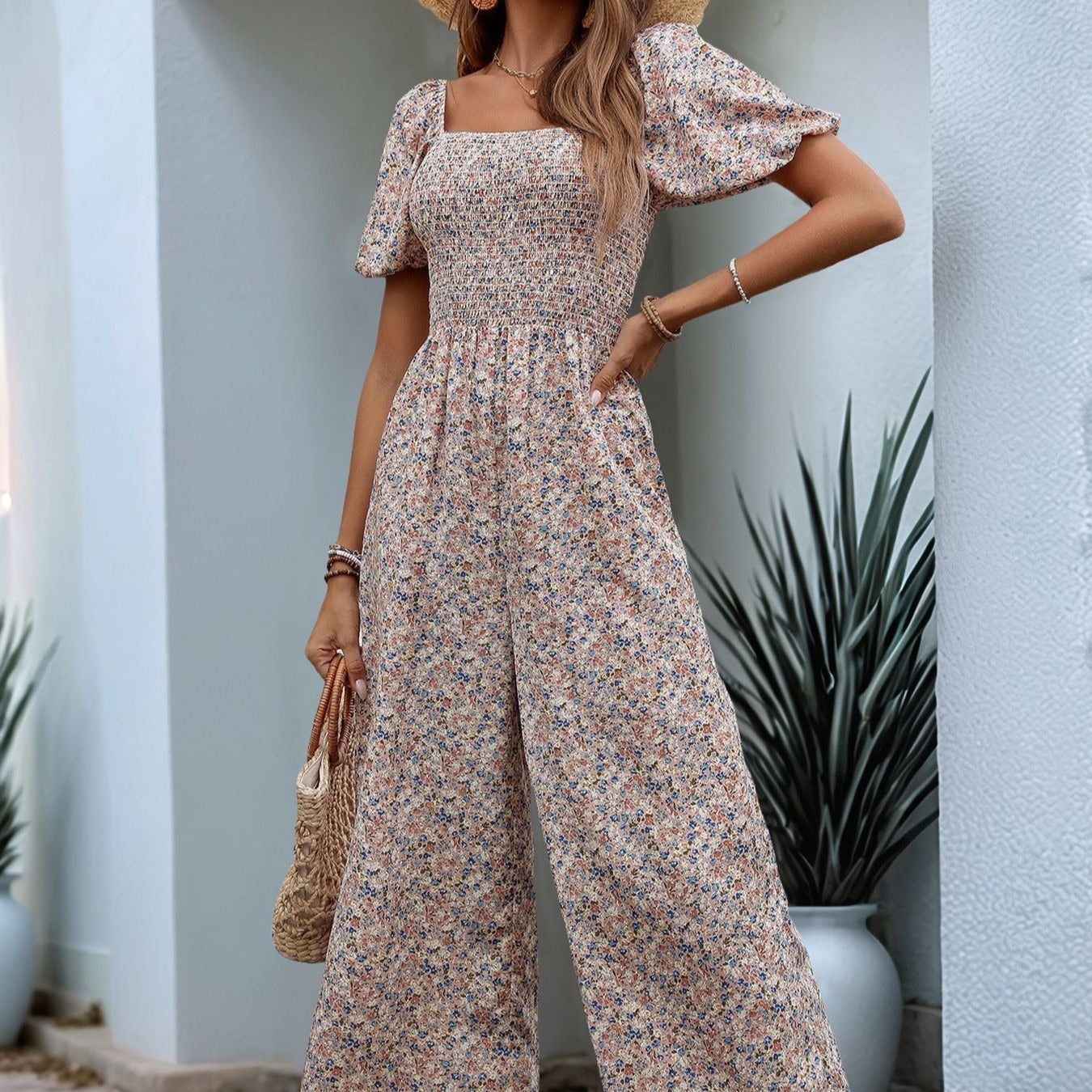 Vestido floral femenino manga corta escote cómodo
