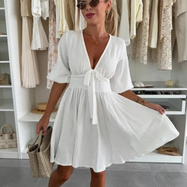 Vestido Mujer Mini Escote Fruncido Elegante