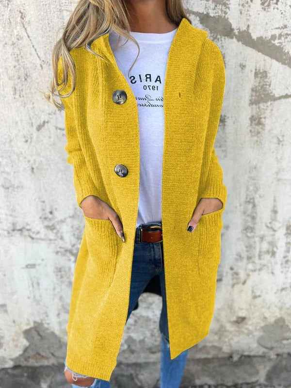 Jersey Largo Con Capucha y Botones Moderno