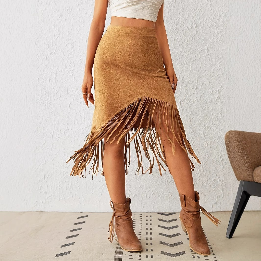 Falda Midi Boho Mujer con Flecos Estilo Chic - Vestiria