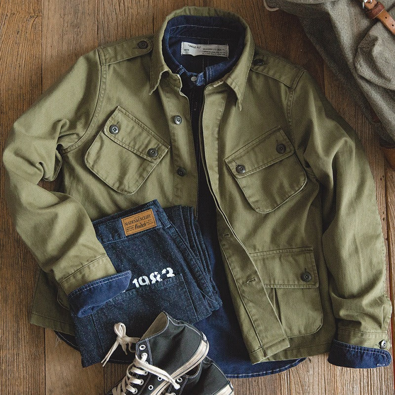 Chaqueta militar hombre cuero con cremallera - Vestiria