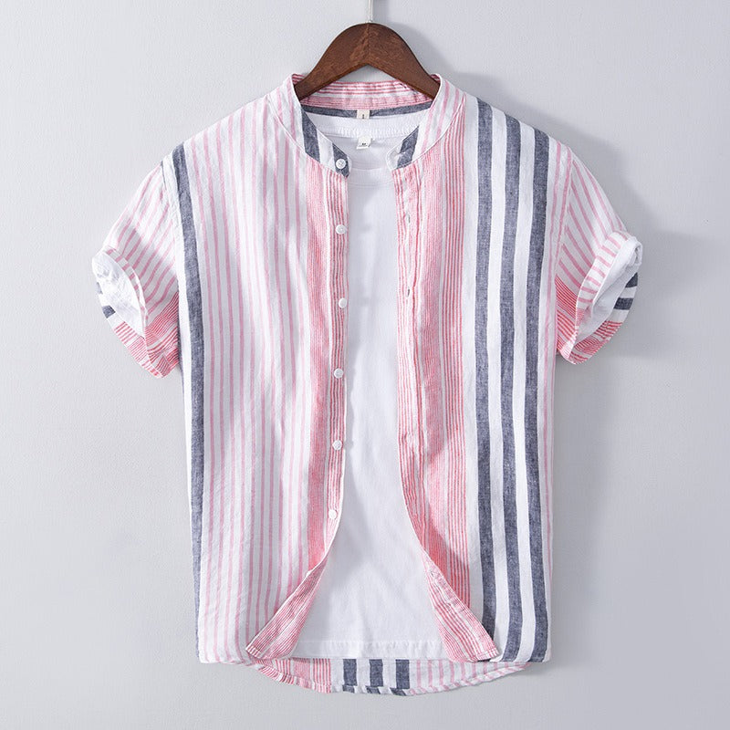 Camisa Hombre Lino Estampado Rayas Clásica