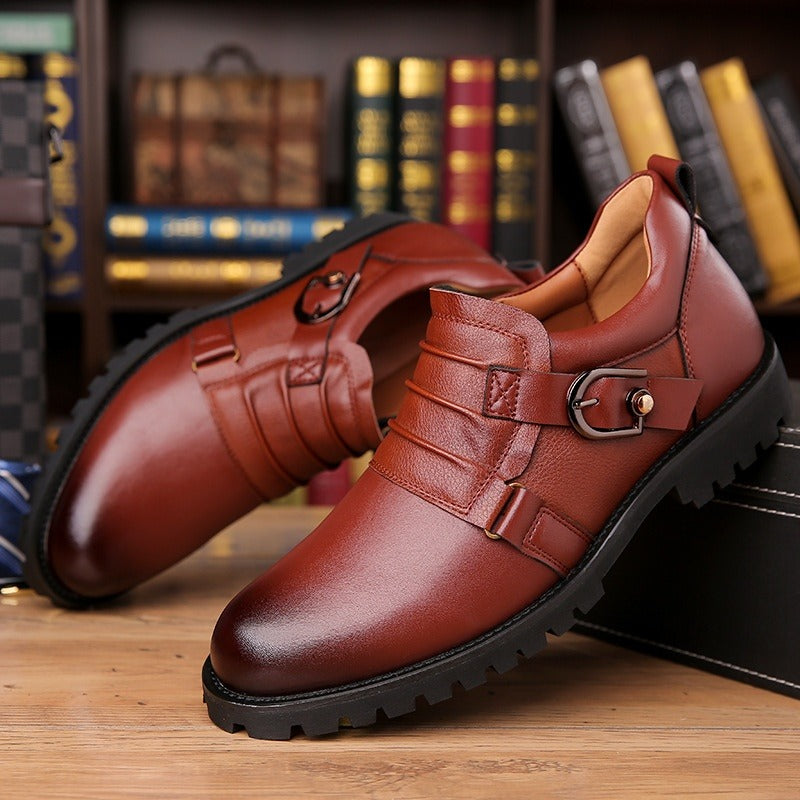 Zapatos Hombre Cuero Liso Hebilla Lateral