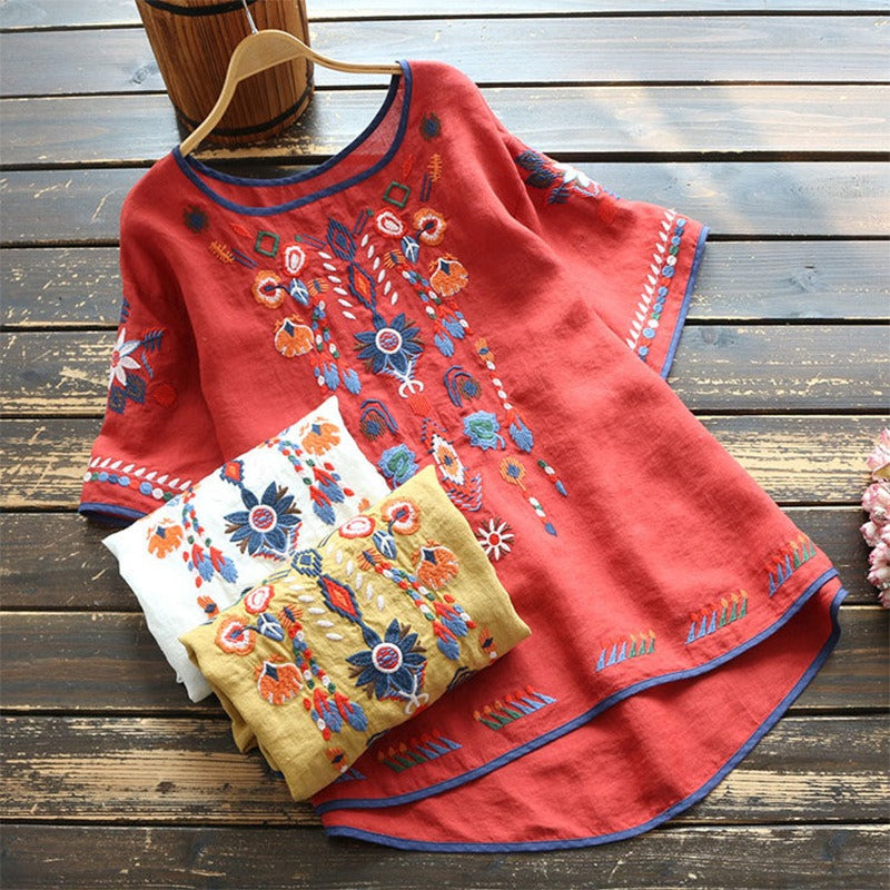 Blusa floreada manga corta femenina