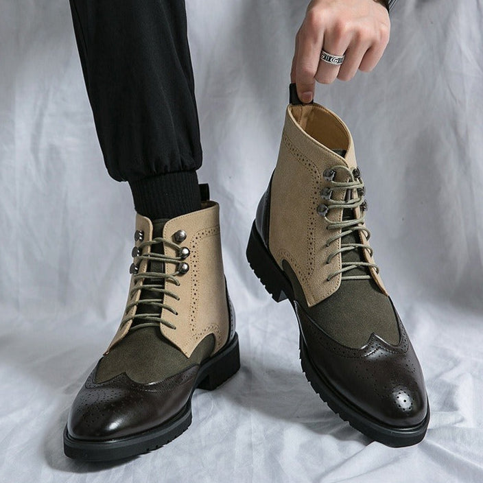 Botas Hombre Cuero Sintético Estilo Urbano Brogue - Vestiria