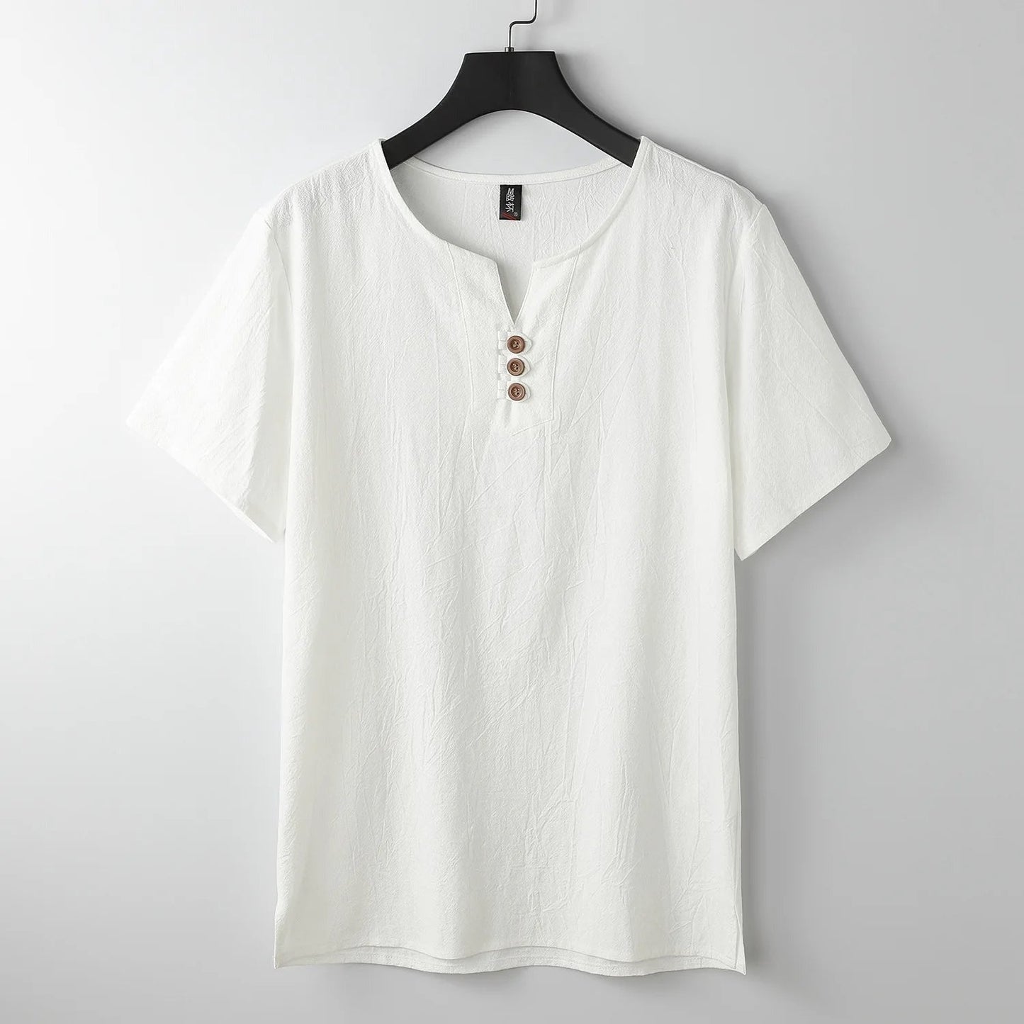 Camiseta Hombre Lino Cuello Redondo Con Botones
