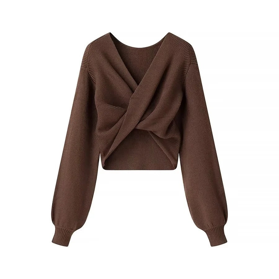 Jersey mujer cruzado estilo cropped puntilla