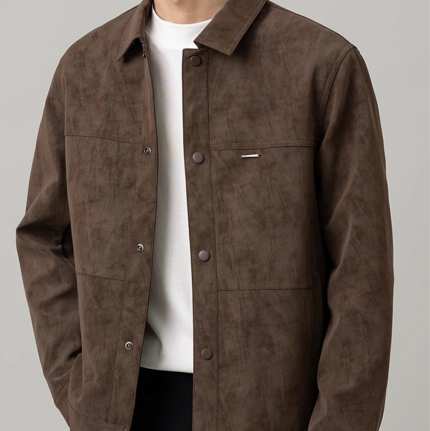 Chaqueta de cuero sintético estilo gamuza hombre