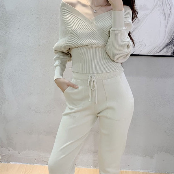 Conjunto punto mujer jersey suave y pantalón deportivo