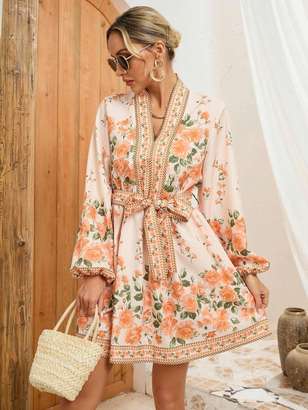 Vestido Mujer Floral Estampado con Cintura - Vestiria