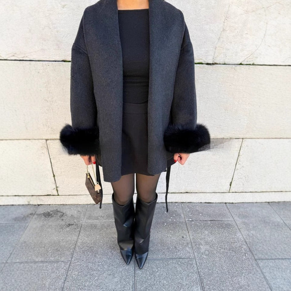 Chaquetón Mujer Lana Cálido con Puños de Piel