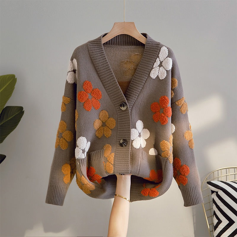 Cárdigan Mujer Punto Floral Clásico
