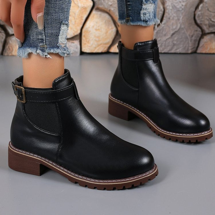 Botas Mujer Piel Sintética con Hebilla Estilo Chic