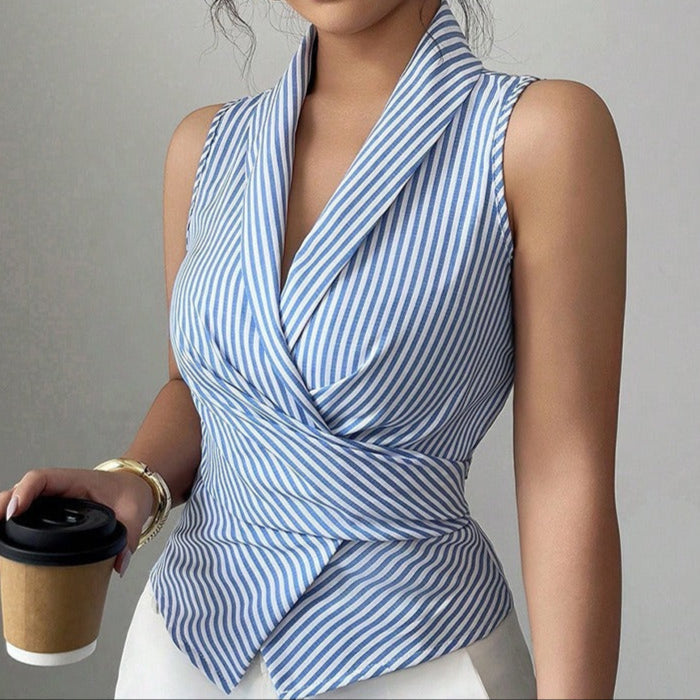 Blusa sin mangas de rayas mujer ajustada - Vestiria