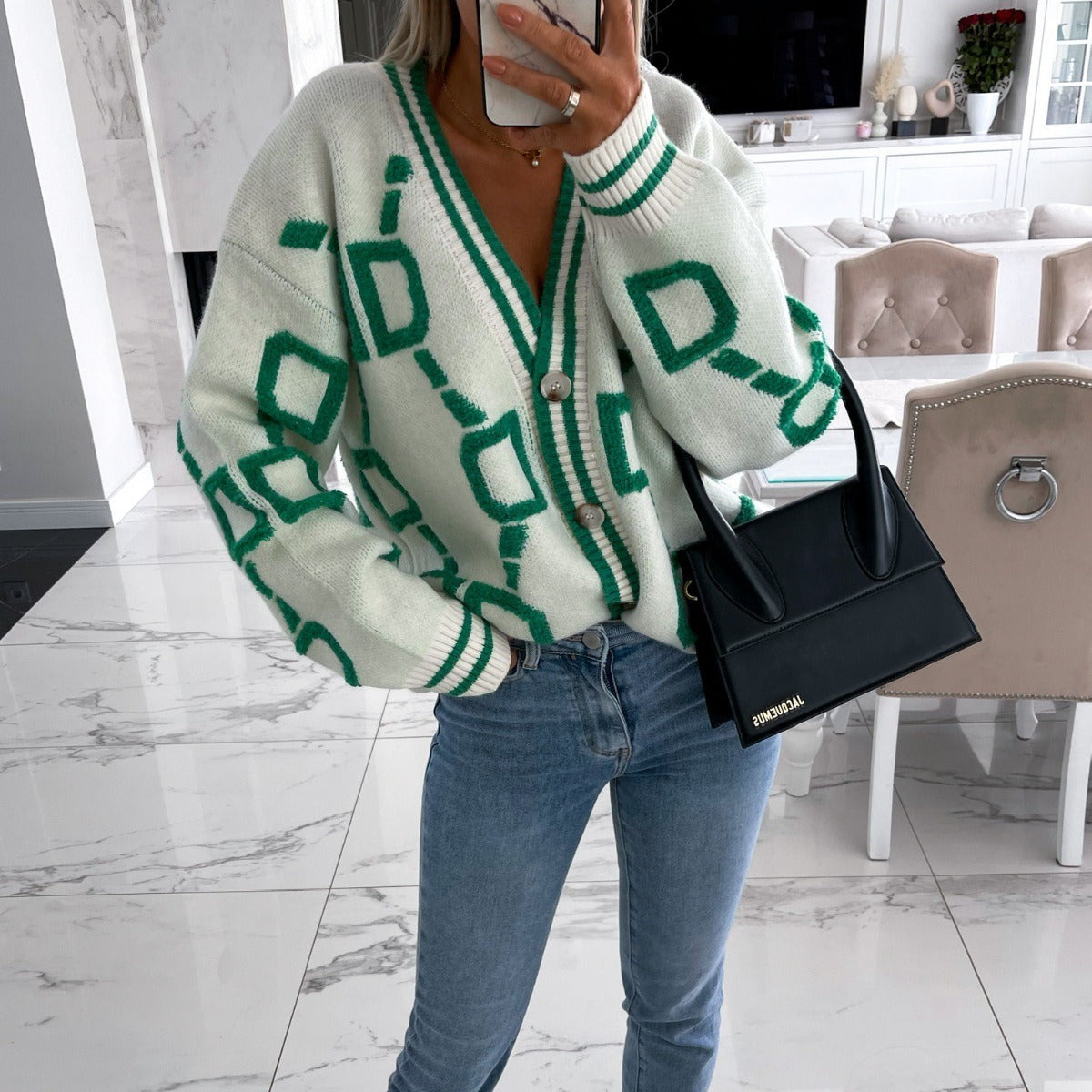 Cárdigan Mujer Estampado Colorido Punto Ninelle