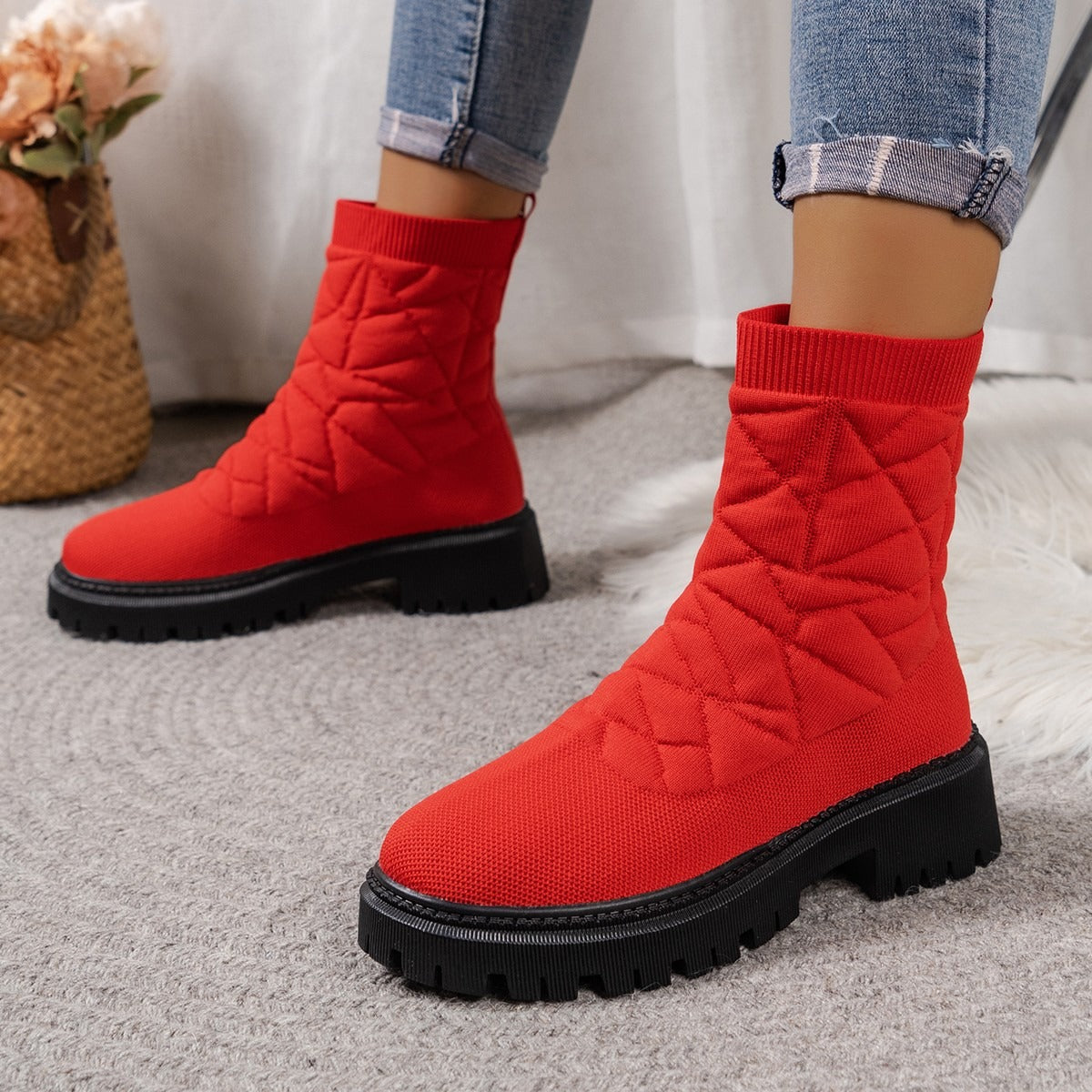 Botas Mujer Acolchadas Suela Goma Estilo Casual