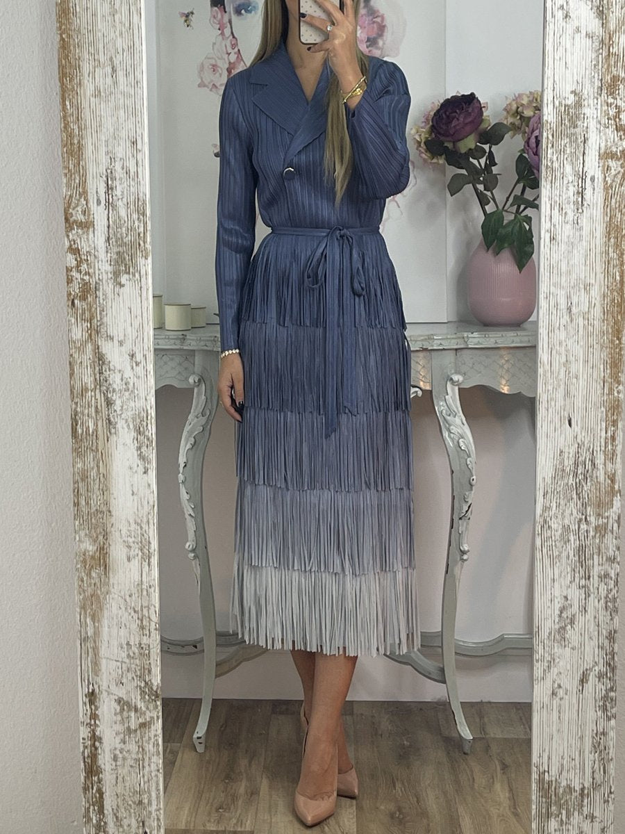 Vestido de encaje con flecos y efecto ombre - Vestiria