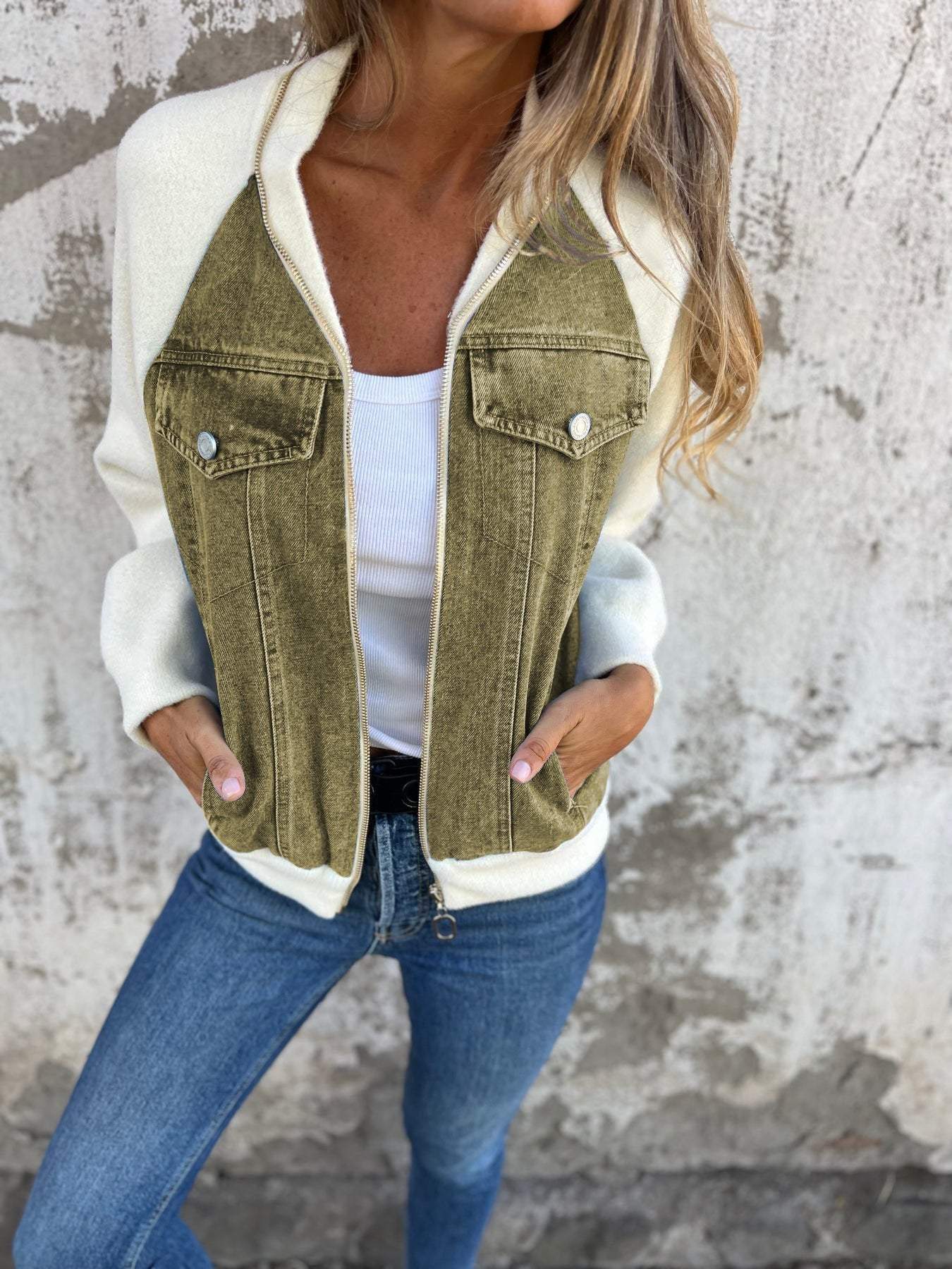 Chaqueta Jeans Estilo Rockera Cremallera