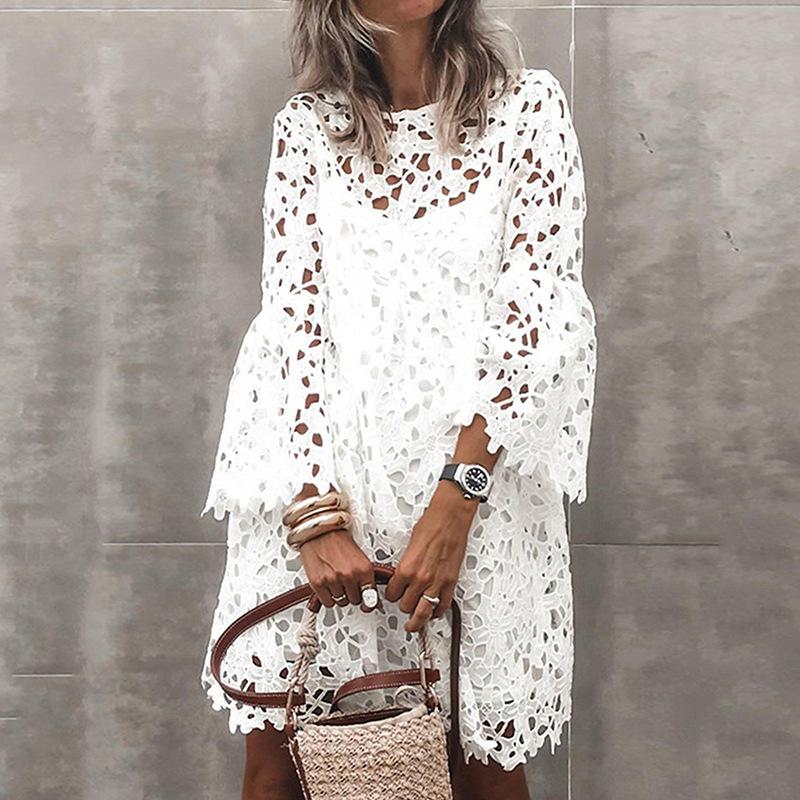 Vestido Encaje Blanco Corto Eleganté - Vestiria
