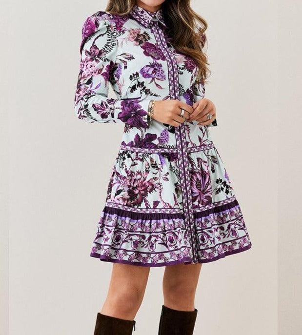 Vestido Estampado Manga Larga Elegante - Vestiria